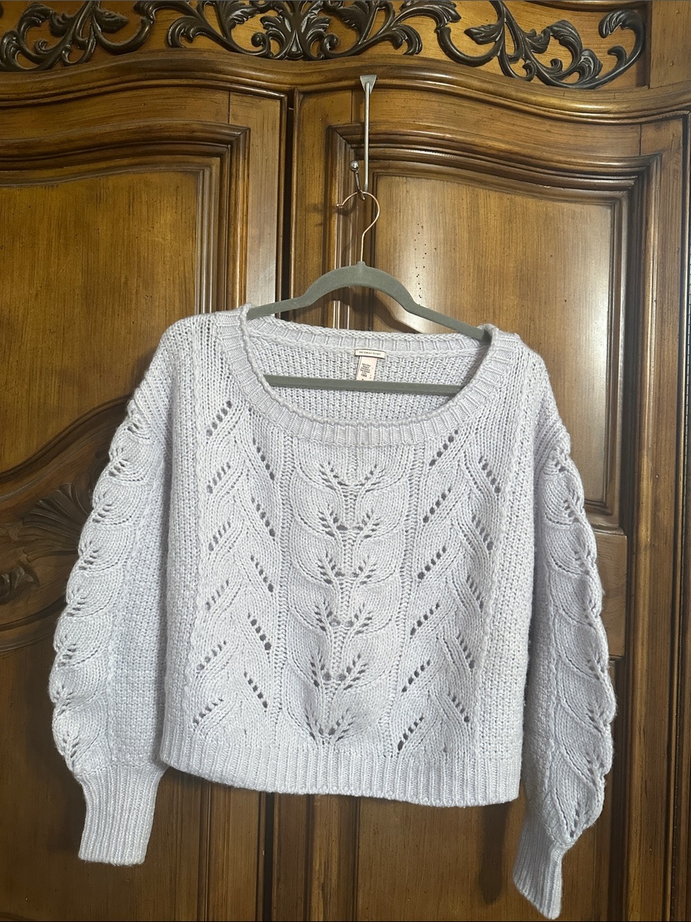 Victoria's Secret Lavender Open Cropped Cable Knit Wide Ribbed Boat Neck Sweater